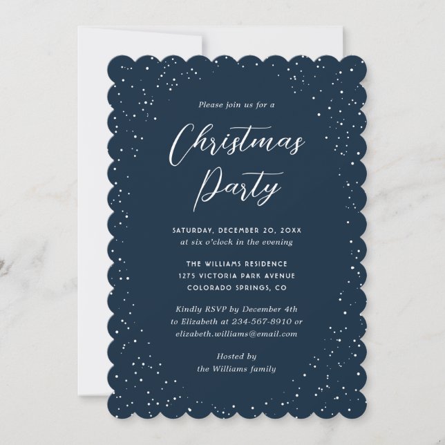 Minimalist Blue Snowy Christmas Party Invitation (Front)