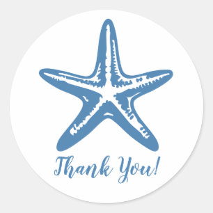 Minimalist Blue Starfish Coastal Thank You Classic Round Sticker