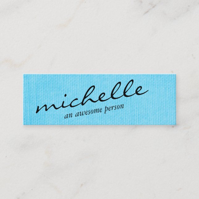 Minimalist Blue Texture with Cursive Text Mini Business Card (Front)
