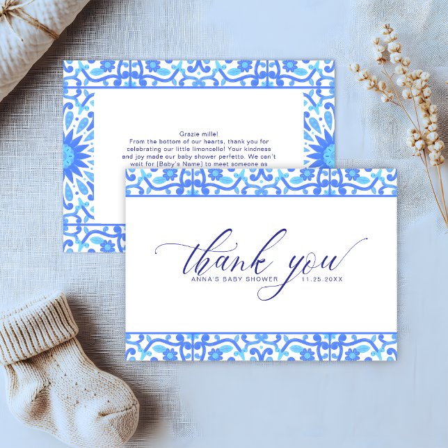 Minimalist Blue Tile Script Baby Shower Thank You Card (Creator Uploaded)