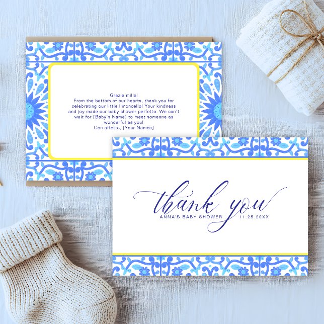 Minimalist Blue Tile Yellow Line Baby Shower  Thank You Card (Creator Uploaded)