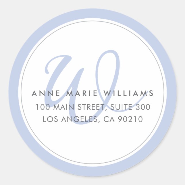 Minimalist Blue Two Border Monogram Classic Round Sticker (Front)