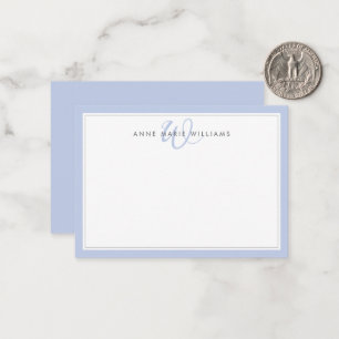 Minimalist Blue Two Border Monogram Note Card