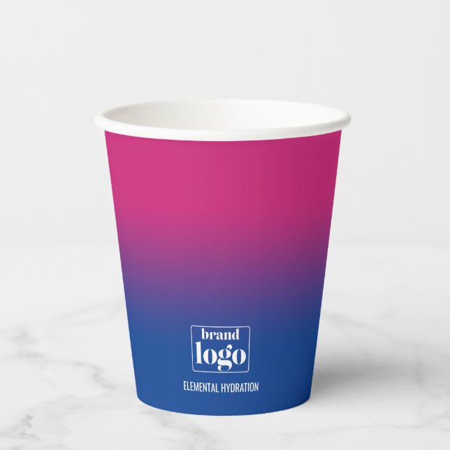 Minimalist Blue Violet Gradient Elemental Logo Paper Cups (Front)