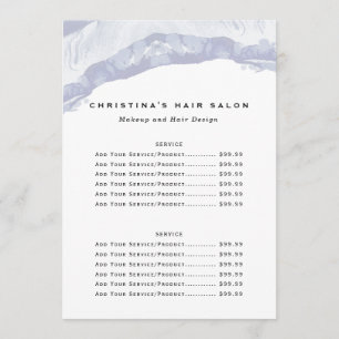 Minimalist Blue Watercolor Business Price List Menu