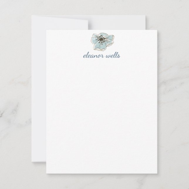 Minimalist Blue Watercolor Floral Personalised Card (Front)