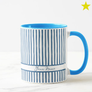 Minimalist Blue Watercolor Stripes Custom Name  Mug