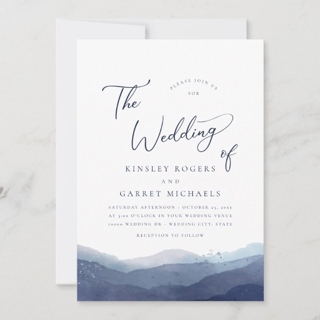 Minimalist Blue Watercolor Wedding Invitation (Front)