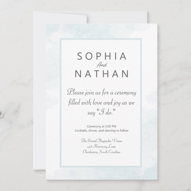 Minimalist Blue Watercolor Wedding Invitation (Front)