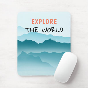 Minimalist Blue Wavy Mountains Explore Quote Mouse Mat