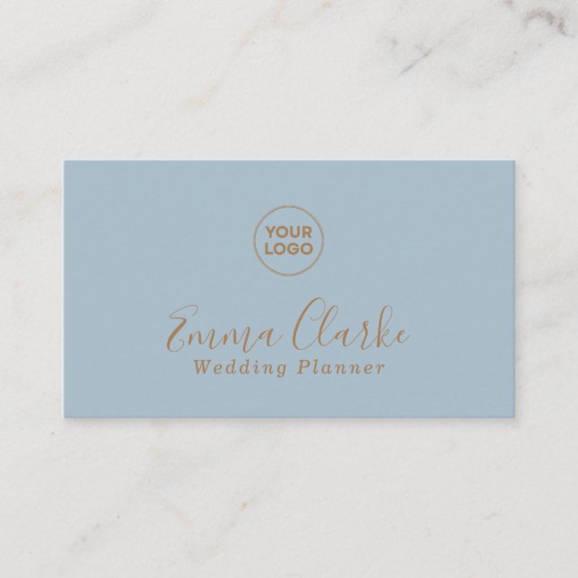 Minimalist Blue Wedding Scan Code Business Card (Front)