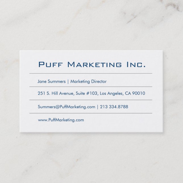 Minimalist Blue White Business Card (Front)