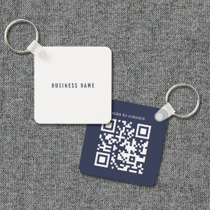 Minimalist Blue White Business Networking QR Code Key Ring