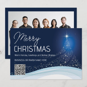 Minimalist blue white Christmas tree business logo Holiday Card