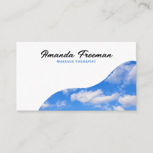 Minimalist Blue & White Cloudy Sky Massage Therapy Business Card
