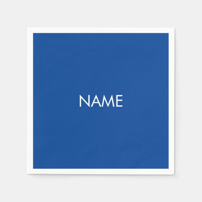Minimalist blue white custom name text monogram napkin (Front)