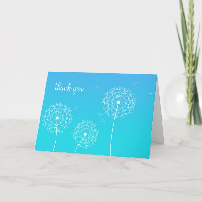 Minimalist Blue White Dandelion Flower Thank You  (Front)