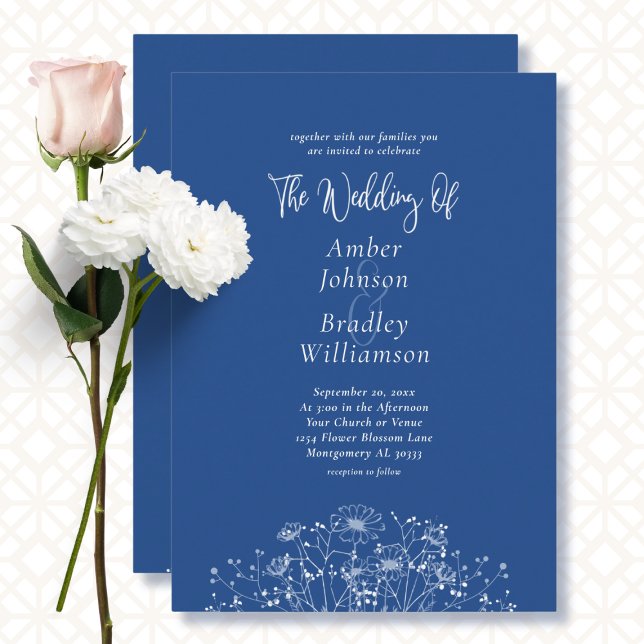 Minimalist Blue White Floral Photo QR Code Wedding Invitation (Creator Uploaded)