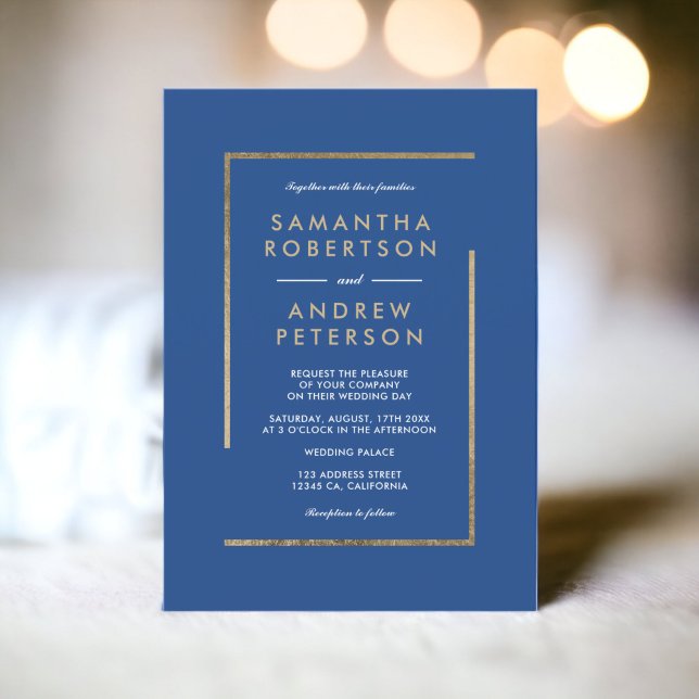 Minimalist blue white gold chic elegant wedding invitation (Minimalist blue white gold chic elegant wedding invitation)