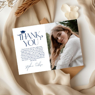 Minimalist Blue & White Graduation Photo Thank You Card