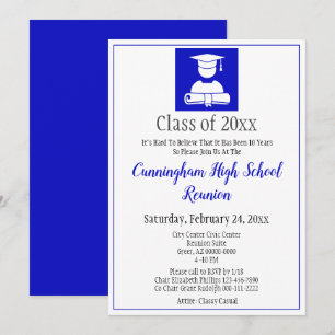 Minimalist Blue White High School Class Reunion Invitation