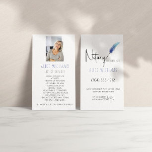 Minimalist Blue & White Notary Photo Vertical Business Card