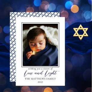 Minimalist Blue White Photo Love   Light Hanukkah Holiday Card