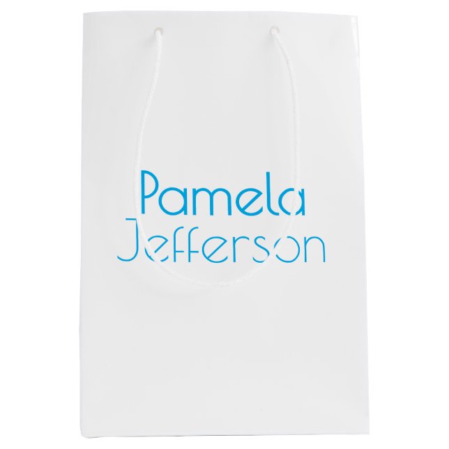 Minimalist Blue & White Professional Modern Name Medium Gift Bag (Front)