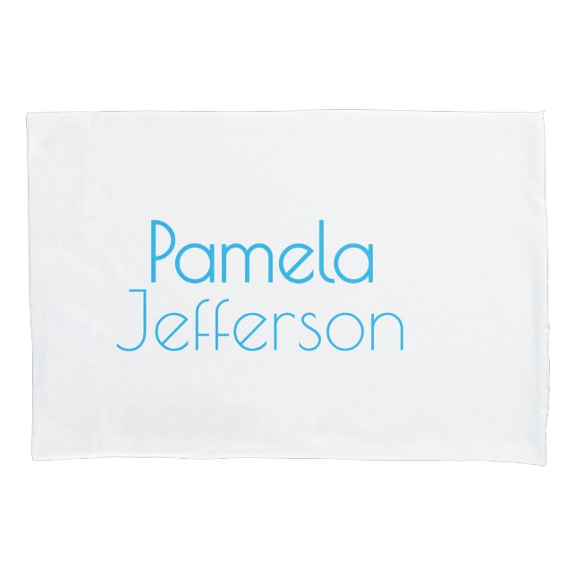 Minimalist Blue & White Professional Modern Name Pillowcase (Front)