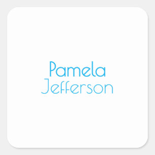 Minimalist Blue & White Professional Modern Name Square Sticker