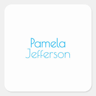 Minimalist Blue & White Professional Modern Name Square Sticker