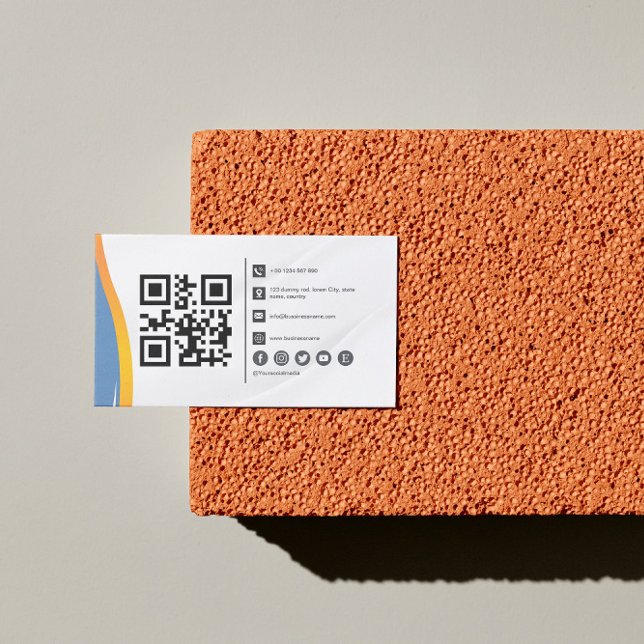 Minimalist Blue White Qr Code Business Card (Creator Uploaded)