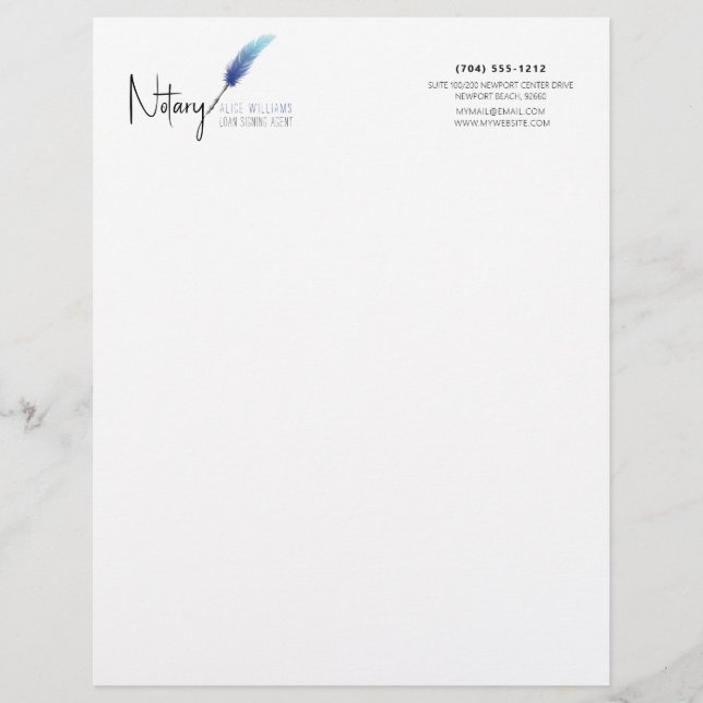 Minimalist Blue & White Simple Modern Notary Custom Letterhead (Front)
