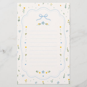 Minimalist Blue Wildflower Lined Stationery Paper