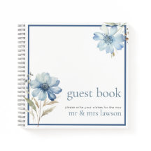 Minimalist Blue Wildflower Wedding Guest Book