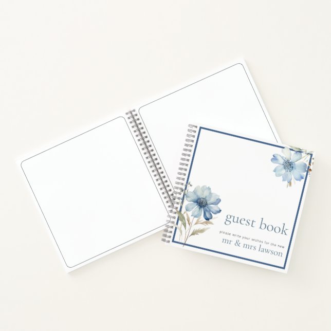 Minimalist Blue Wildflower Wedding Guest Book (Inside)
