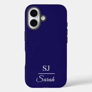 Minimalist Blue with Name and Initial  iPhone 16 Case