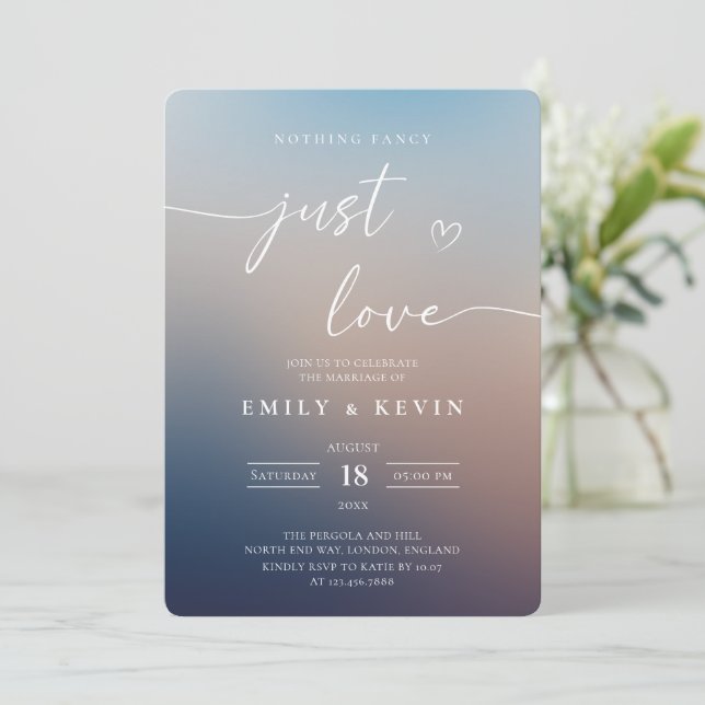 Minimalist Blurred Gradient Script Elegant Wedding Invitation (Standing Front)