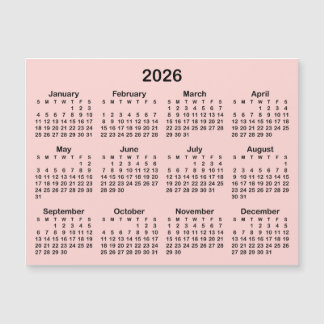 Minimalist Blush and Black 2026 Magnetic Calendar