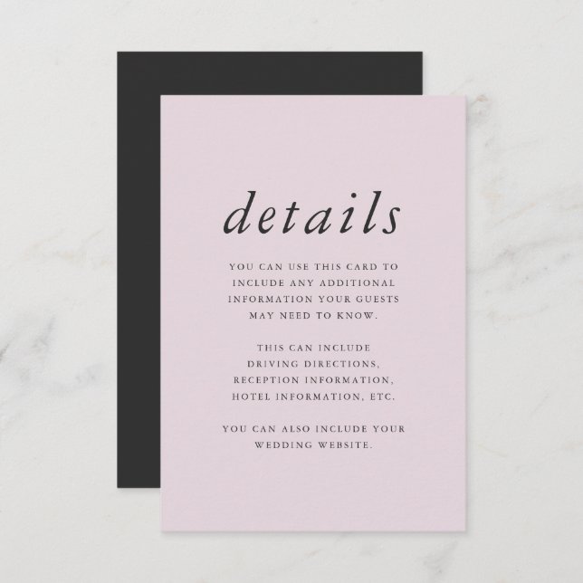 Minimalist Blush and Grey Wedding Details Enclosure Card (Front/Back)