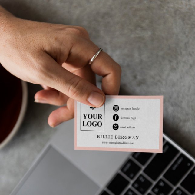 Minimalist Blush Black Social Media Your Logo Business Card (Creator Uploaded)