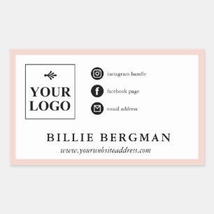 Minimalist Blush Black Social Media Your Logo Rectangular Sticker