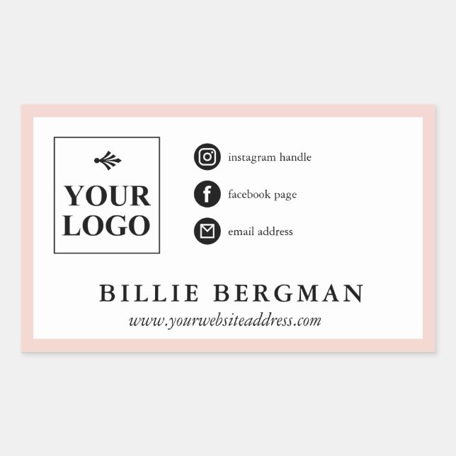 Minimalist Blush Black Social Media Your Logo Rectangular Sticker (Front)