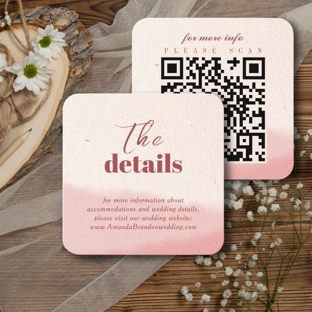 Minimalist Blush Bloom Bold Script QR Code Wedding Enclosure Card (Creator Uploaded)
