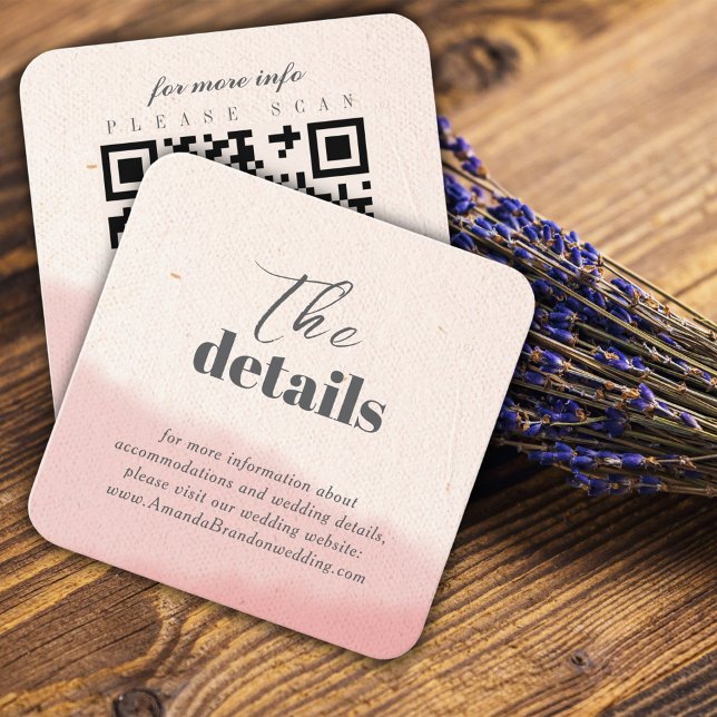 Minimalist Blush Bloom Bold Script QR Code Wedding Enclosure Card (Creator Uploaded)