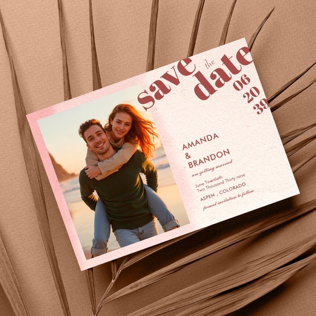 Minimalist Blush & Bloom Bold Script Wedding Photo Save The Date (Creator Uploaded)