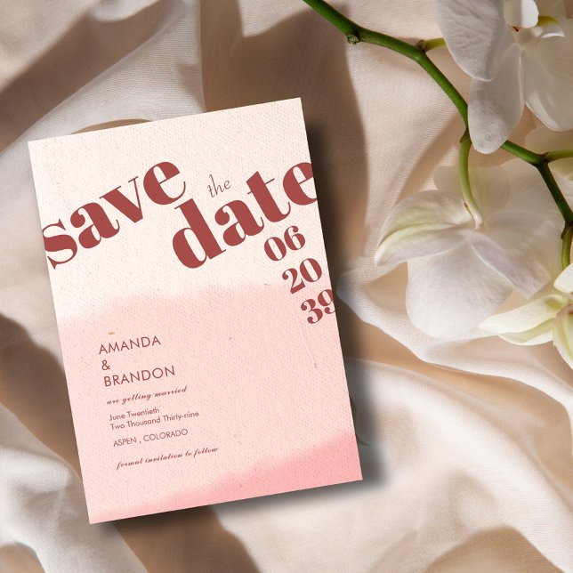 Minimalist Blush & Bloom Bold Script Wedding Photo Save The Date (Creator Uploaded)