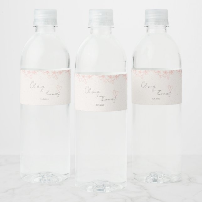 Minimalist Blush Floral Water Bottle Label (Bottles)
