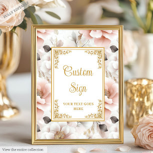 Minimalist blush flowers with gold modern custom poster