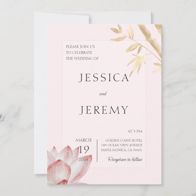 Minimalist Blush Japanese Bamboo Asian Wedding Invitation (Front)